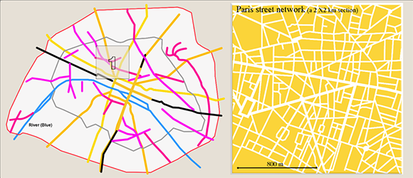 Paris historical urban roads and current urban street structure