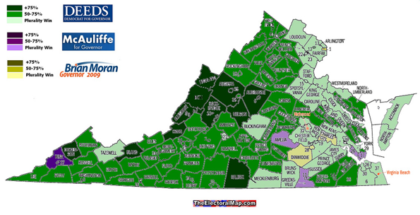 Virginia Democratic Primary Map, June 2009 | Newgeography.com